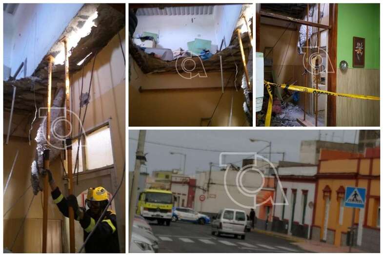 Bomberos y Policía Local en la zona e intervención de los primeros en la zona del desplome (Foto TA)